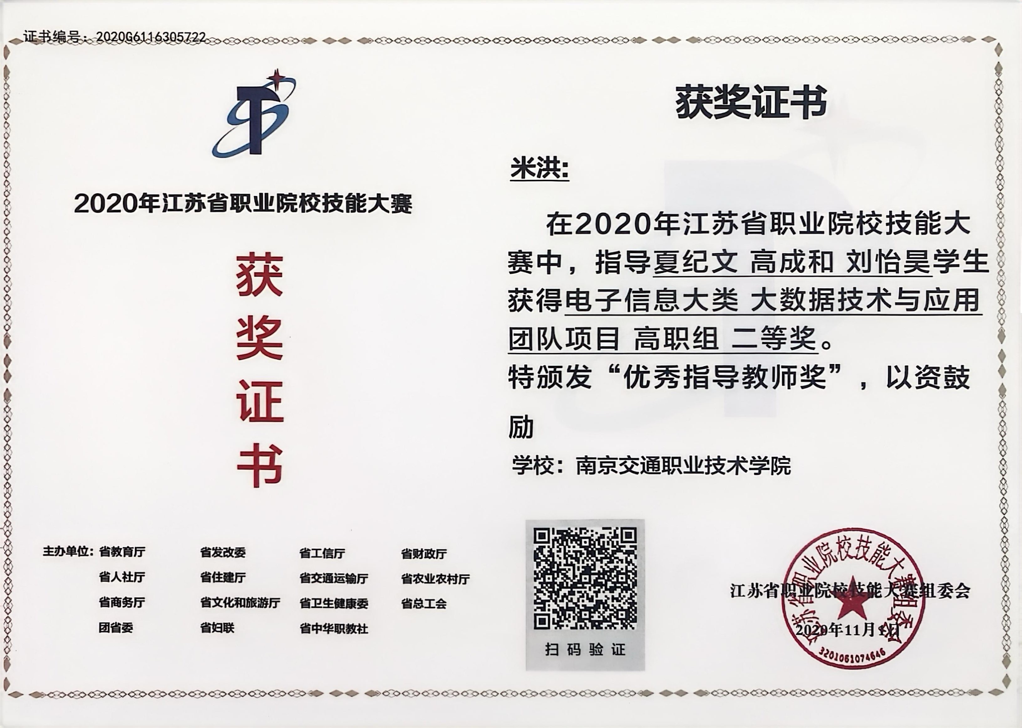 2020年江苏省大数据赛项二等奖